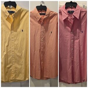 Ralph Lauren 3 Mens Long Sleeve Button Down Shirts XL Striped Gingham Bundle Lot